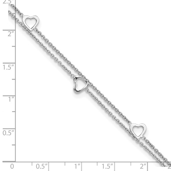 925 Sterling Silver 2-Strand 9 " + 1" ext. Heart Charm Fine Jewelry Anklet - Picture 5 of 7